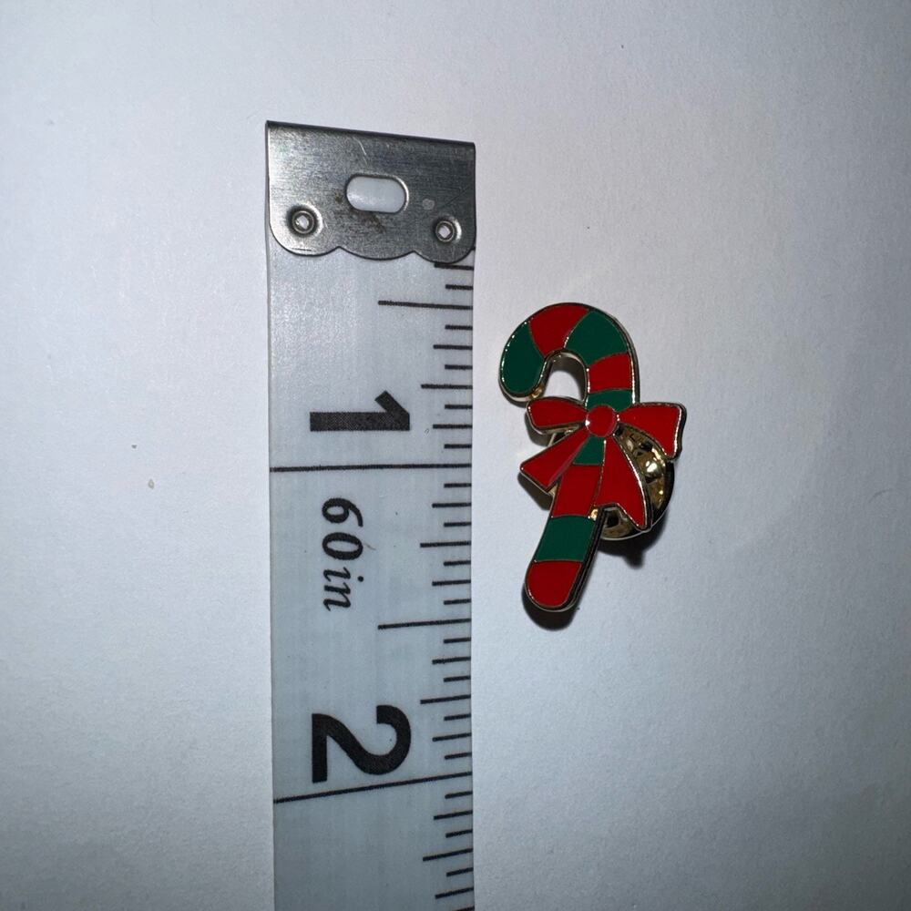 Red And Green Candy Cane With Bow Holiday Christmas Pin Brooch
